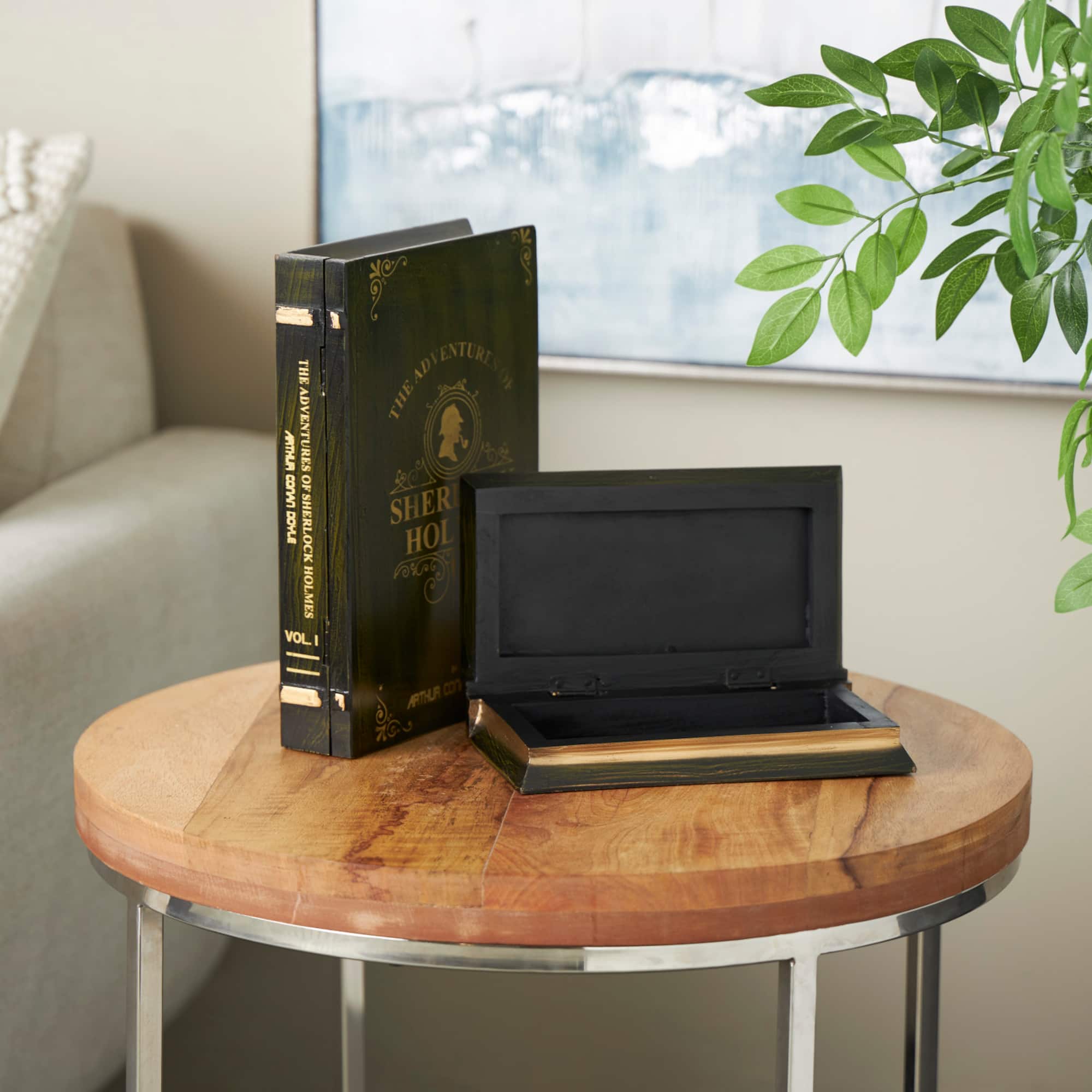 Green Wooden Sherlock Holmes Storage Faux Book Box Set